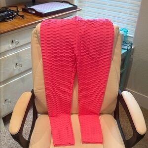 Vibrant Pink Textured Leggings with Scrunch Butt in the Back